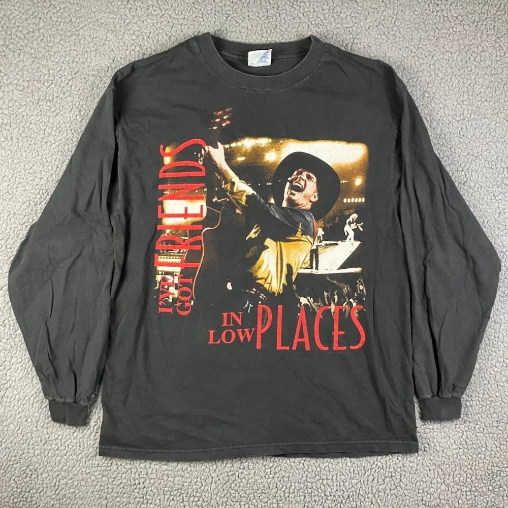 Vintage Garth Brooks Friends In Low Places Long Sleeve Shirt Hanes XL Black - Picture 1 of 12